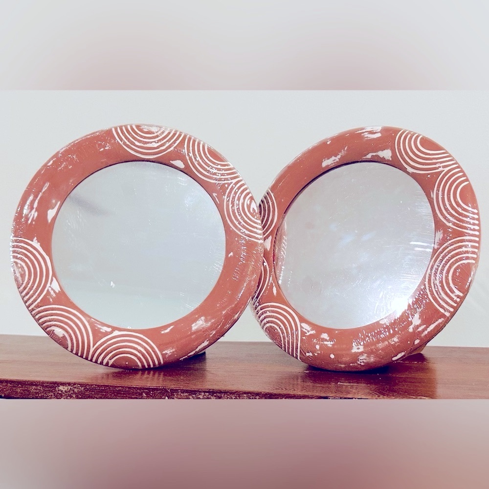 2 NWT Target Bullseye Rustic Boho Terra Cotta Decorative Mirrors 9” Rare